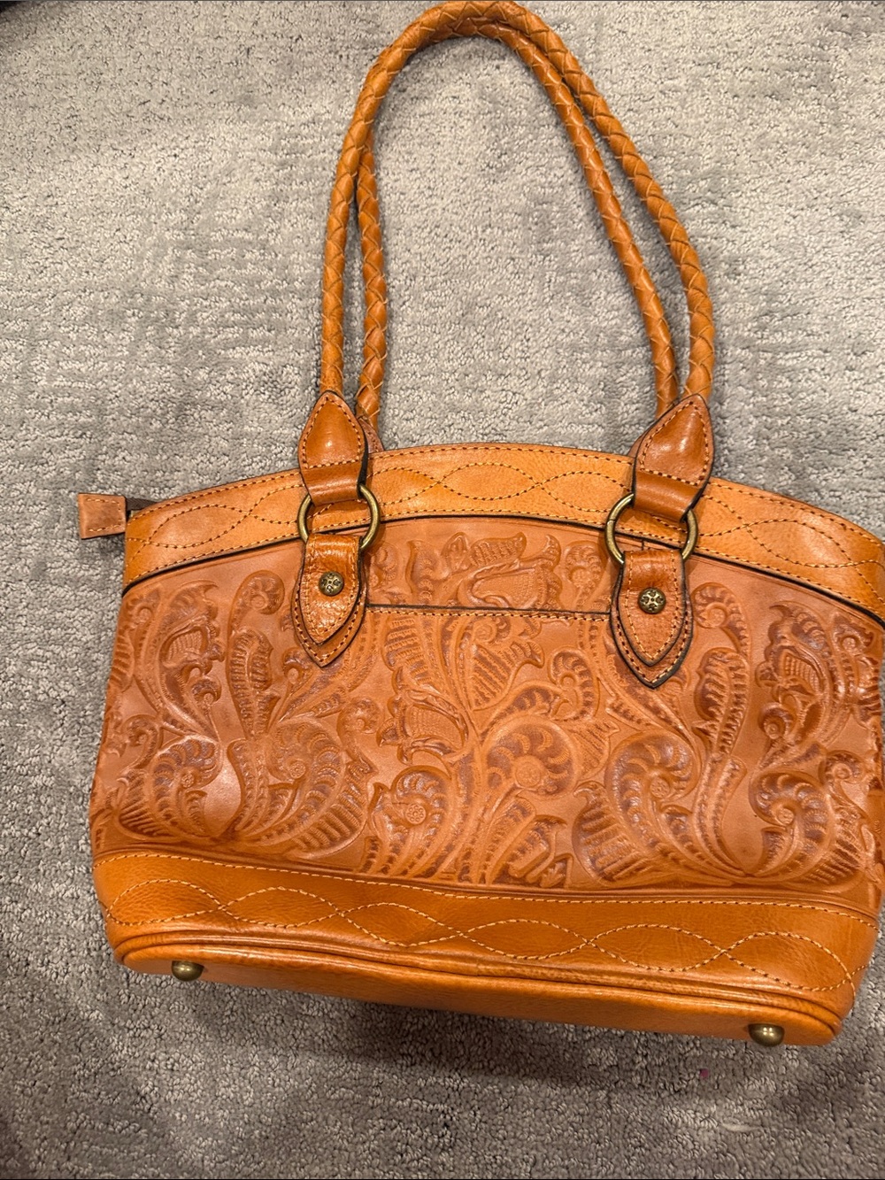Patricia Nash Braided Strap Embossed Leather Shoulder Bag - Cognac